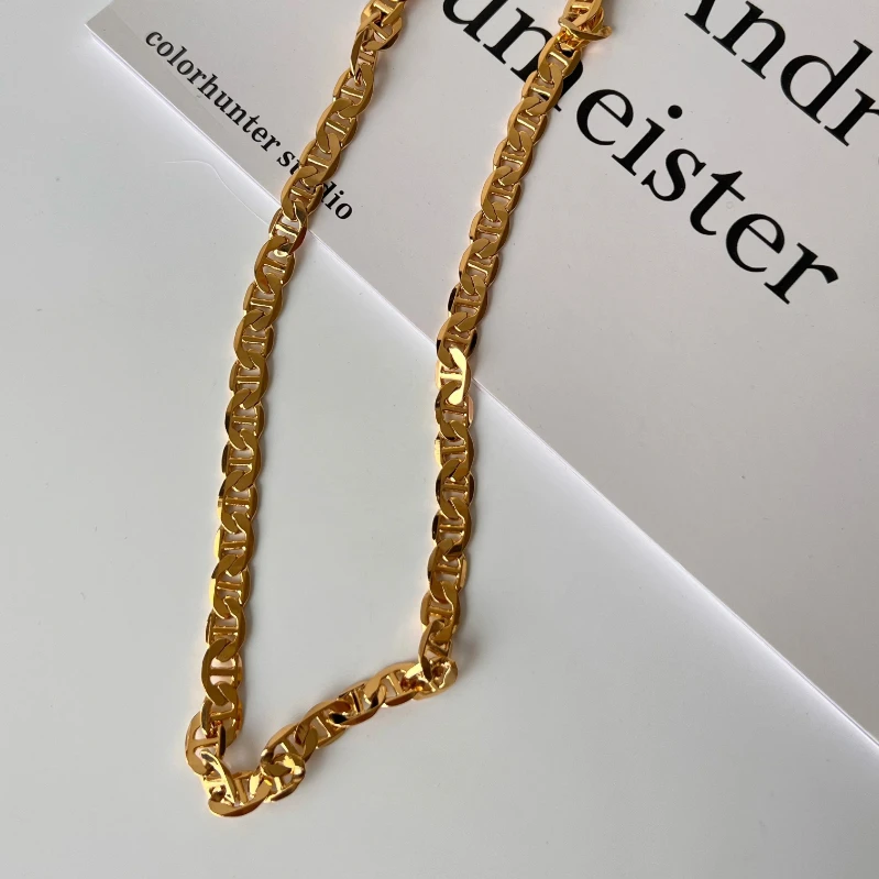 New Ins 18k PVD Gold Plated Tarnish Free 7MM TOTO Chain Necklace Waterproof Polished Jewelry for Women