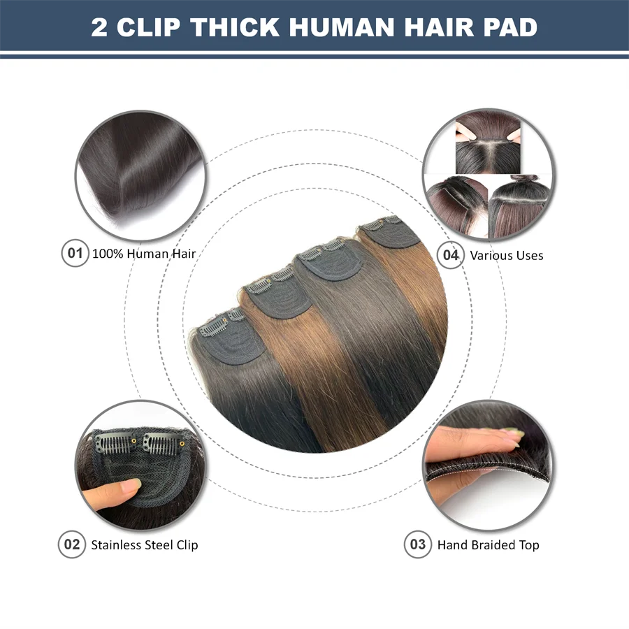 Invisible Clip in Real Hair Extensions for Hairpieces for Thinning Hair Extension Clip Hair Pads