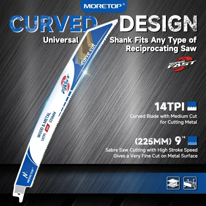 Superior Cutting Extra Long Blade Reciprocating Curved Saw Blade Wood Metal Sawzall Blade Fast Cutting