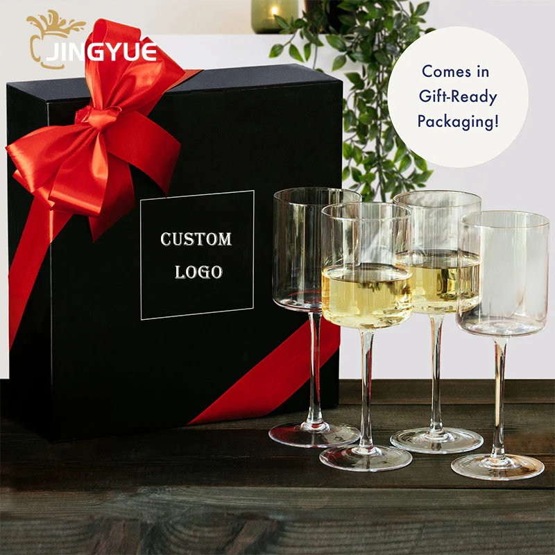 Custom Logo Wine Glasses Set of 4 JINGYUE 400ml 15oz Creative Square Coloured Wine Glass for Wedding