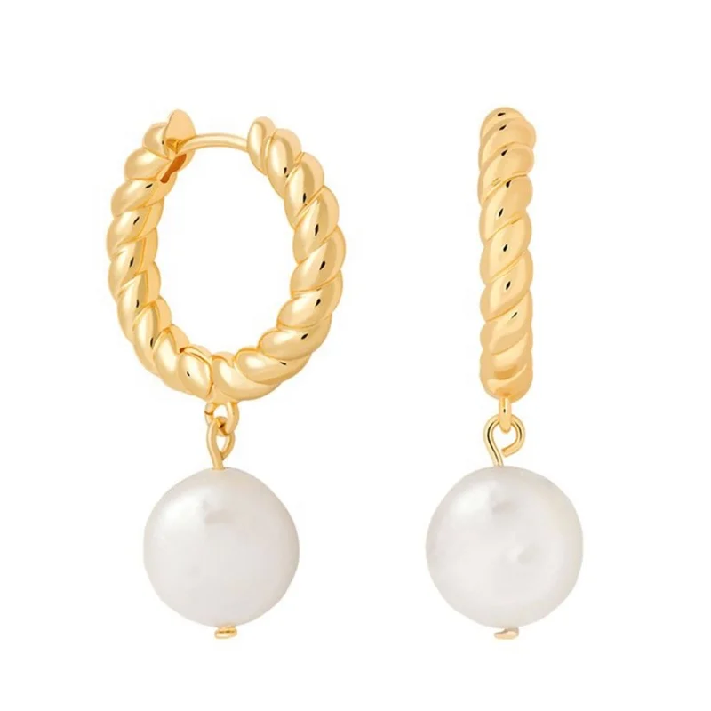 Milliedition Trendy Women Jewelry 925 sterling silver 18k Gold Real Baroque Drop Stud Hoop Freshwater Pearl Earrings