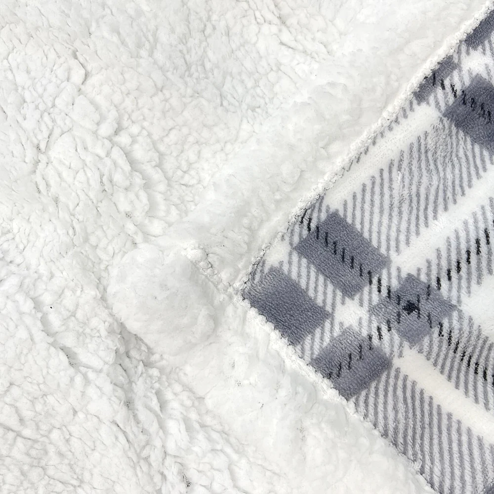 High Quality Plaid Flannel Fleece Sherpa Trim Super Soft Warm Cozy 2 PLY Throw Blanket For Chilly Winter Suppliers