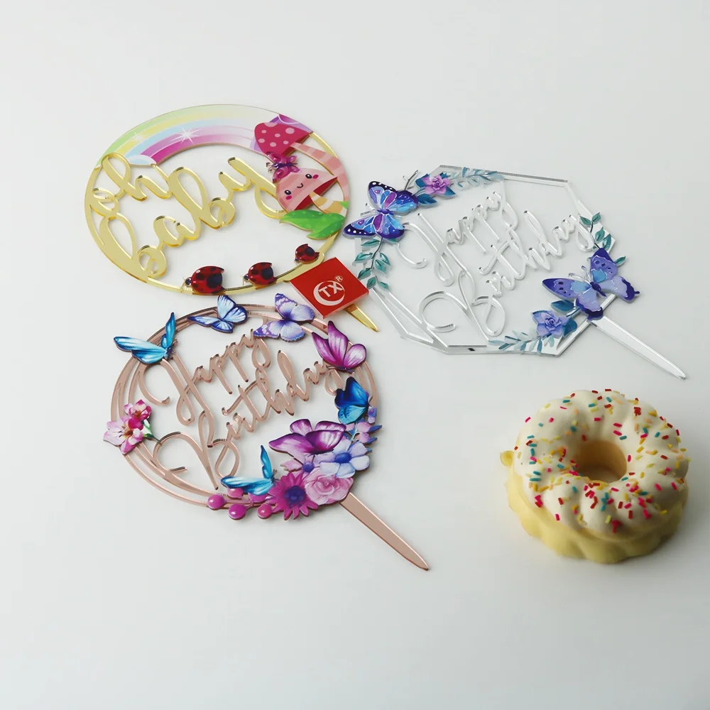 Woodland Fairy Acrylic Cake Topper Party Decoration Supplier Kids Magical Rainbow Mushroom Cake Topper Baby Shower Cake Supplies