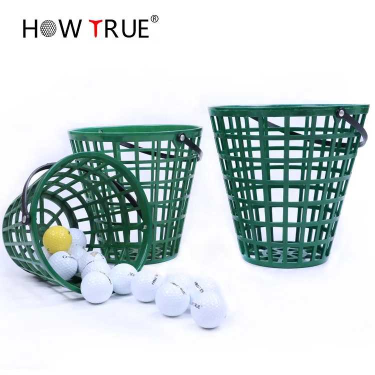 HOW TRUE Hot Selling Golf Accessories 25 50 75 100 Balls Capacity Plastic Driving Range Golf Ball Baskets With Handle