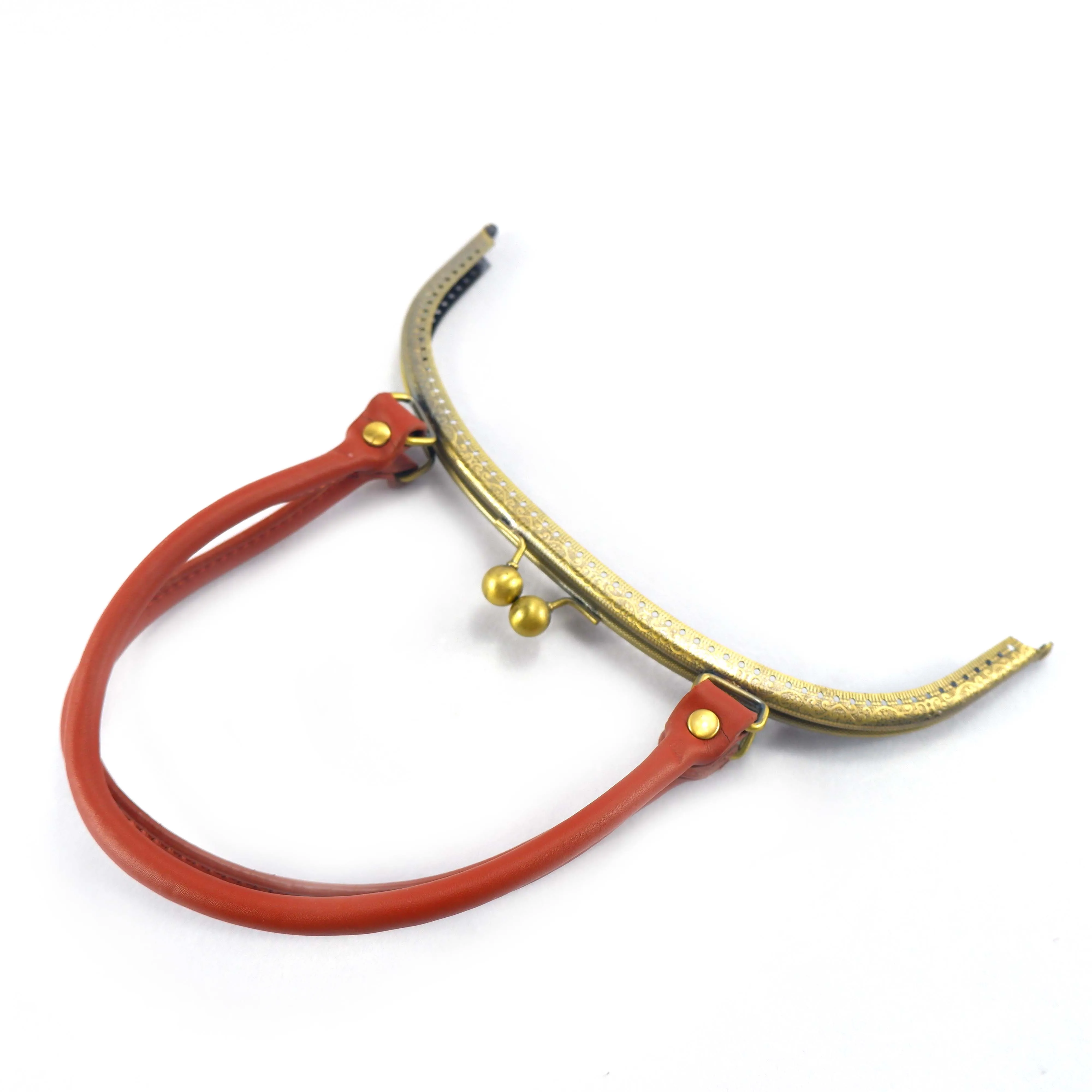 24.7*9.5cm Color Brown purse metal frame with leather handle bag frame closure hardware