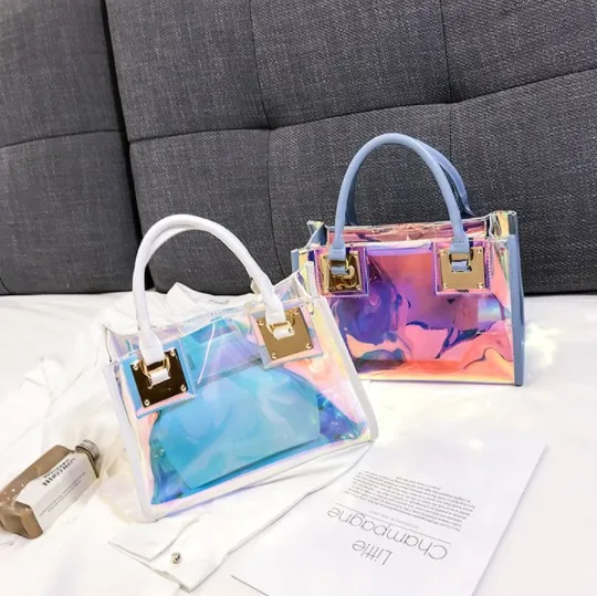 2pcs Clear Jelly Handbags Waterproof PVC Shoulder Transparent Tote Bag PVC Handbag