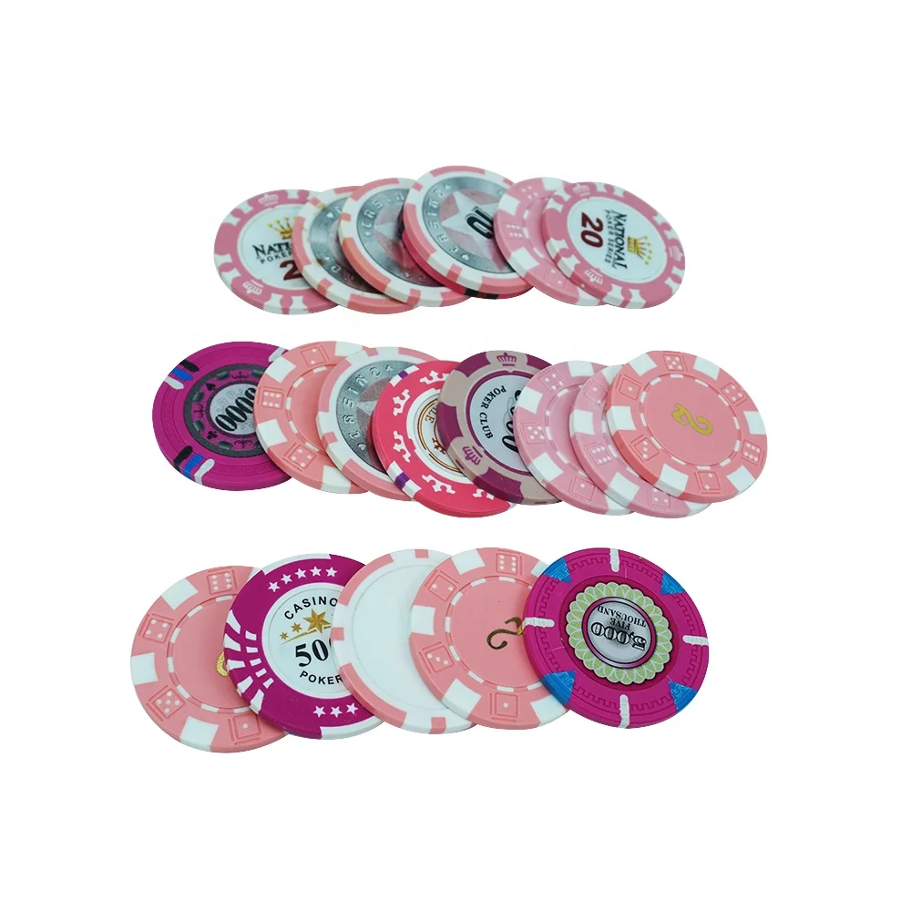 Professional custom pink casino poker chips kit clay or abs material 40mm diameter 14g from factory for gambling game