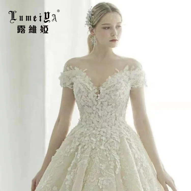 Кружевное Свадебное блестящее роскошное бальное платье Guangzhou с коротким рукавом и бусинами, свадебное платье, свадебное платье с кристаллами, свадебное платье