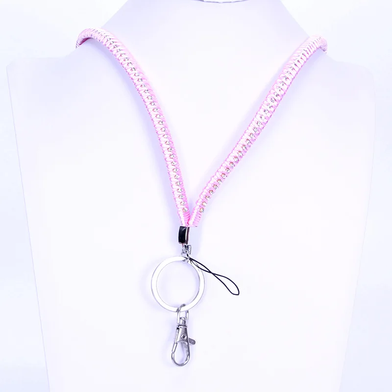 Wholesale Crystal flash diamond mobile phone hanging rope rhinestone woven lanyard In Stock