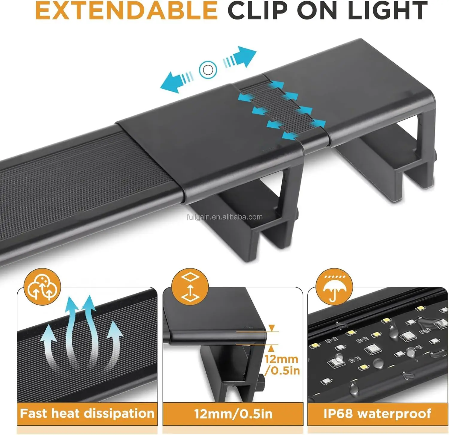 Fullgain FG187 Full Spectrum Fish Tank Light 24/7 Lighting with Multi-Color External Controller LED Aquarium Light for Plants