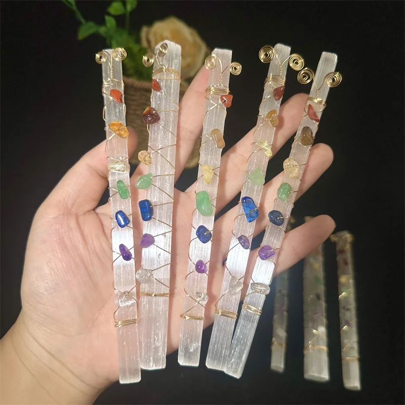 Natural Crystal Crafts Seven Chakras Chips Gravel Colorful Selenite Ornaments For Decoration