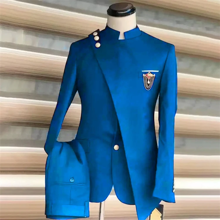 XXS-7XL casual Men Suits Stand Collar Costume Homme Wedding Tuxedos Groom Prom Slim Fit Blazer 2 Pieces Jacket+Pant