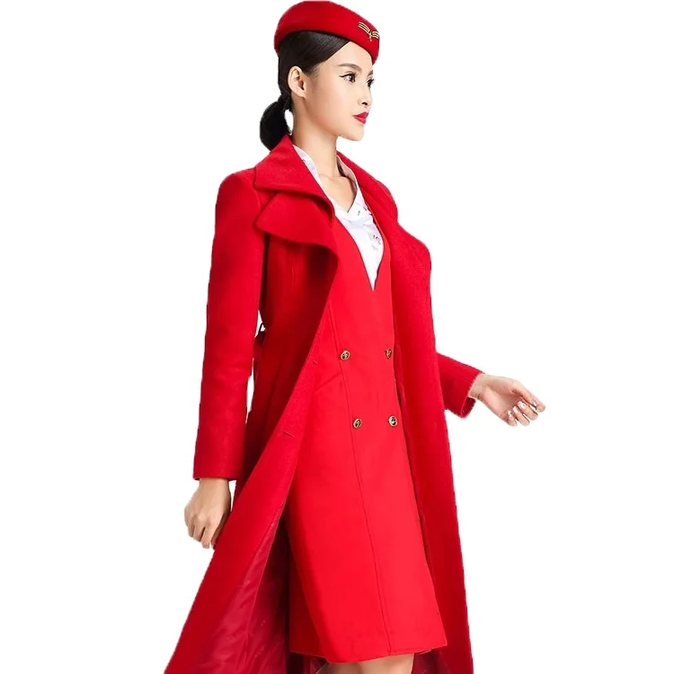 Flight Attendant Uniform Fashion Red Blazer Skirt Airline Stewardess Uniform Womans Women OEM Service Support Polyester / Cotton