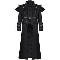 Men Medieval Steampunk Assassin Cosplay Costume Victorian Monk Gothic Black Long Coat Vintage Pirate Overcoat S-3XL
