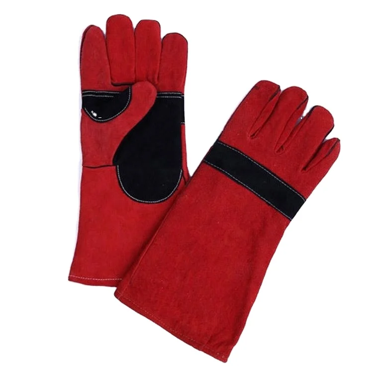 16 Inch Red Cow Split Leather Waterproof Welding Gloves in Safety