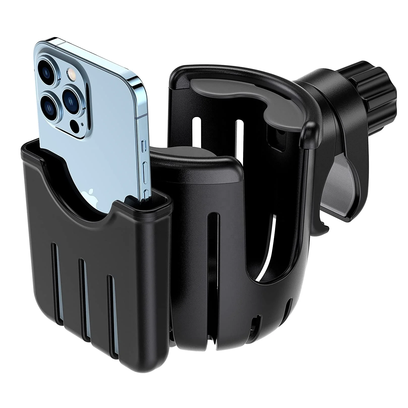 Stroller Cup Holder with Phone Holder/Organizer, Universal Bike Cup Holder, 2-in-1 Bottle Holder for Stroller