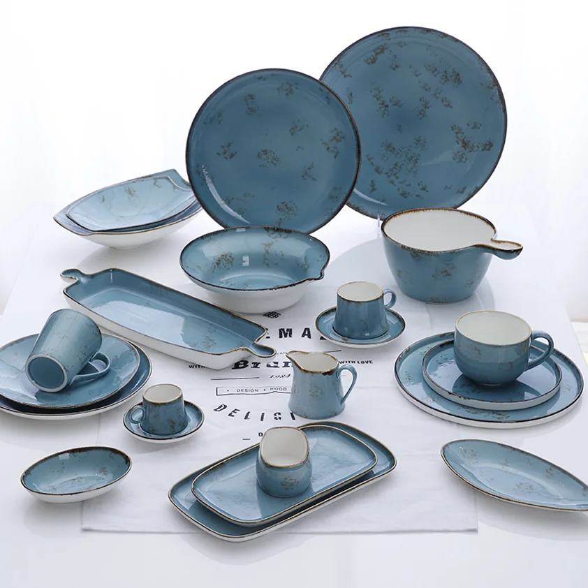 Luxury Blue Royal Dinner Set  Dubai  Market Wholesale Dinnerware Sets,Good Quality Wedding Dinner Plate Set