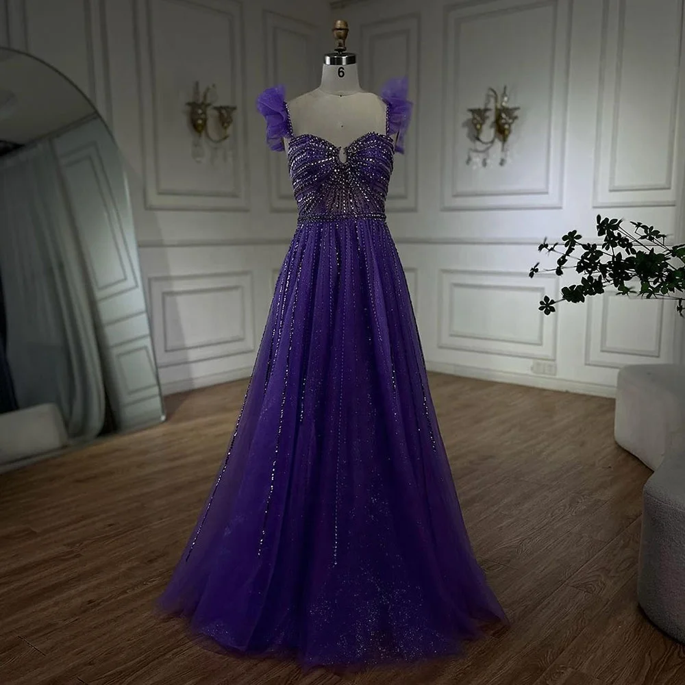 Purple Scoop Beaded A-Line  Arabic Long Elegant Evening Gown Serene Hill LA72324 Party Dress Dress for Women