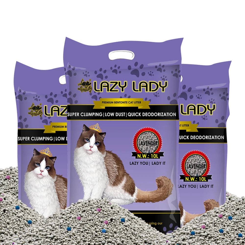 OEM Manufacturers Cat Sand Lavender Scent Odour Lock Strong Dust Free Clumping Premium Bentonite Cat Litter