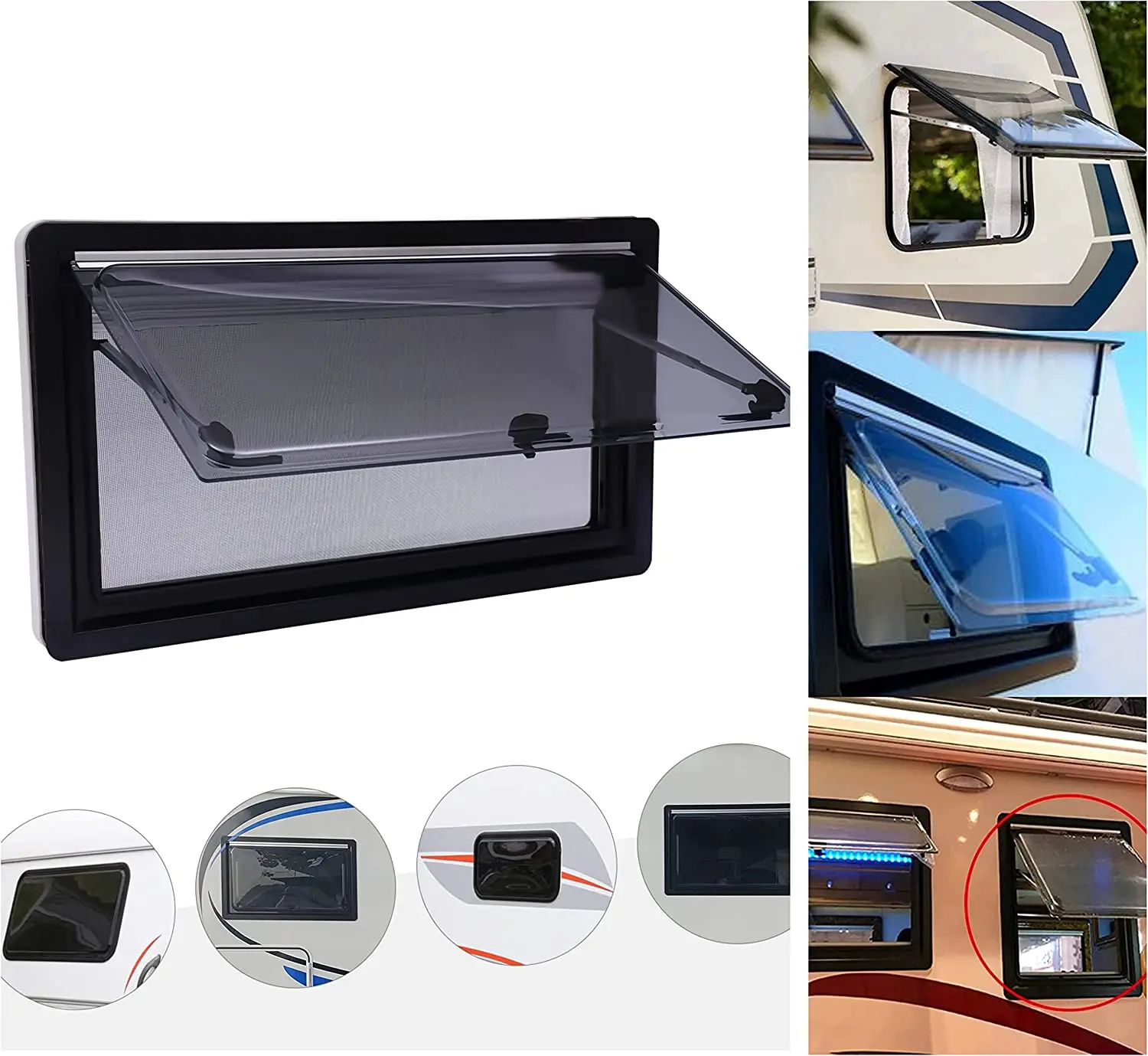 Summer discount right angle Double Glaze Acrylic aluminum alloy push out window for RV Trailer caravan Campervan
