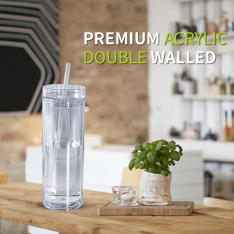 USA Warehouse 16 Oz Plastic Double Walled Tumbler Clear Wholesale Acrylic Tumbler Drinking Cups with Lid and Straw