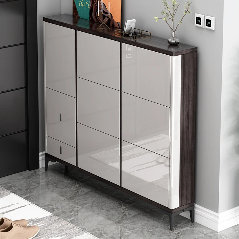 Manufacturers price high glossy hidden classic tipping bucket shoe storage cabinet for doorway shoe racks