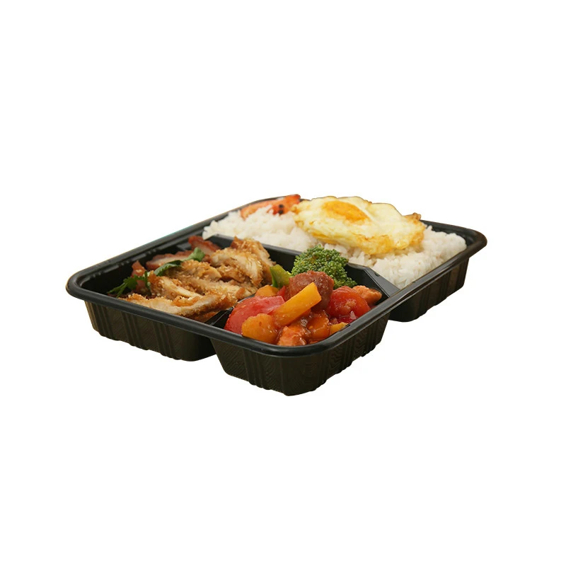 Disposable 3 Compartment Take Away Lunch Bento Tray Food Storage Container With Lid