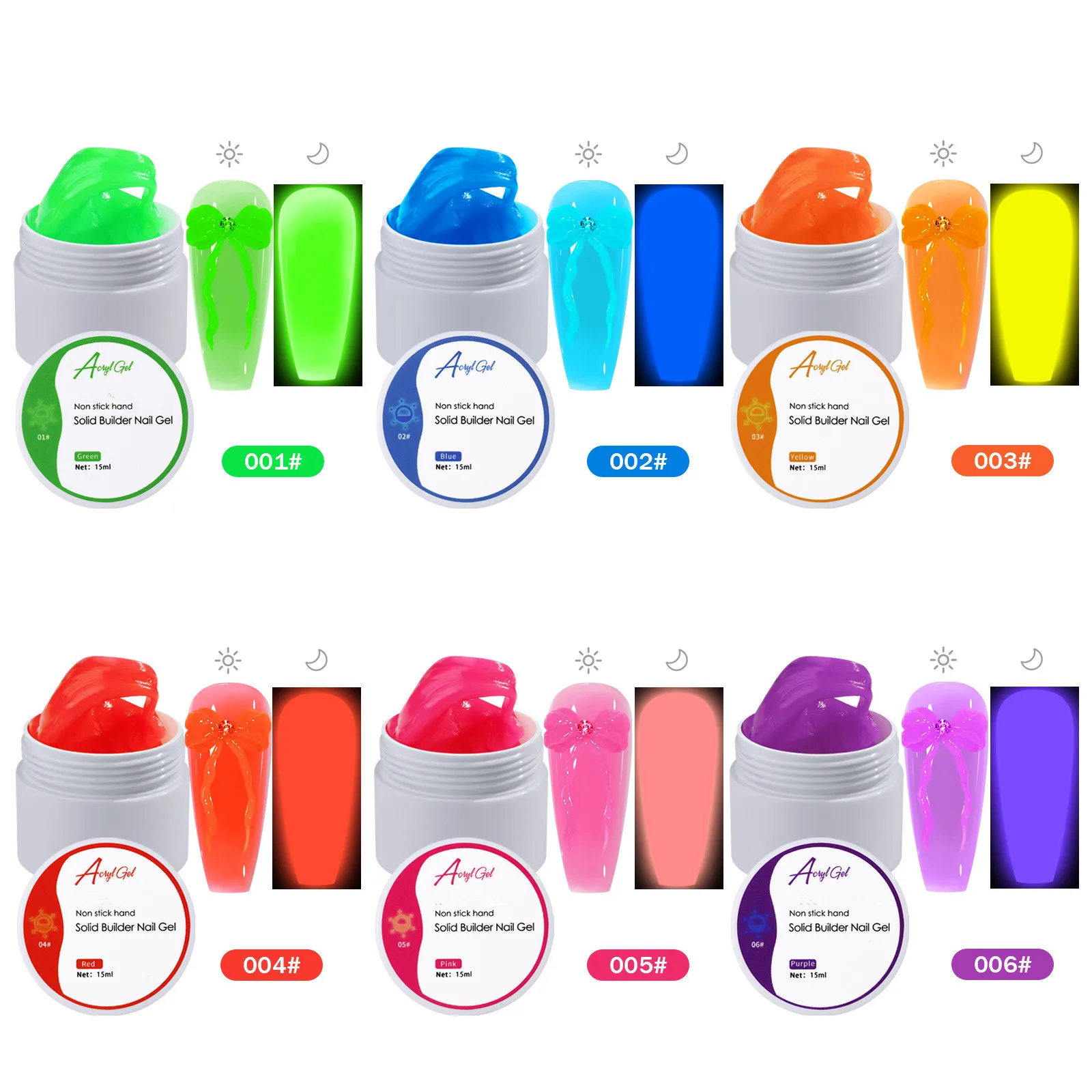 YIMART 15ML Fluorescent Glow-in-dark Gel Non Stick Hand Solid Builder Nail Gel