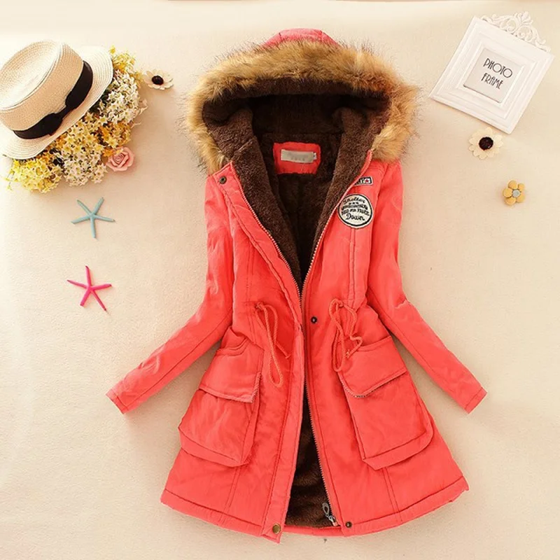 
Fur Collar Cotton Long Parkas Hoodies Warm Jackets Plus Size Winter Coat Women 