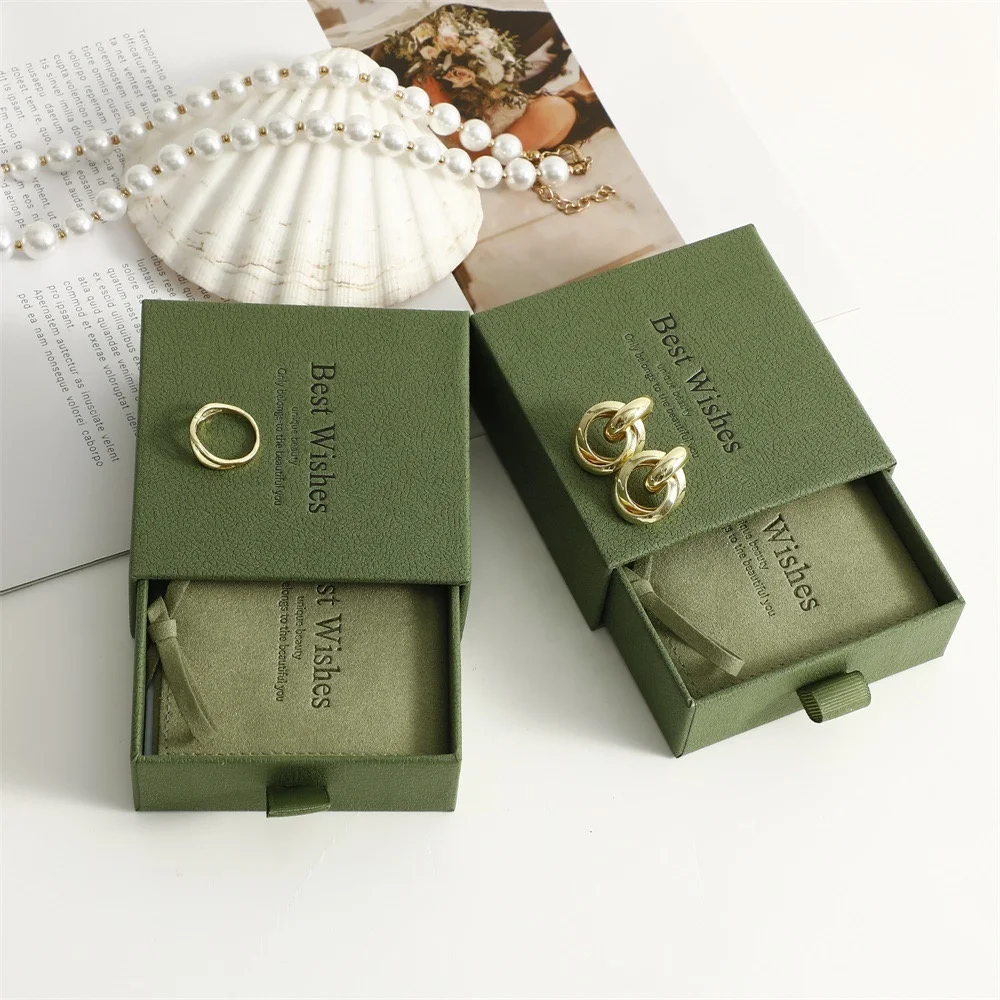Jewelry Box with Pouch Necklace packaging Jewelry Box with logo Microfiber Jewelry Bag Pouch Drawer Necklace Earring Box