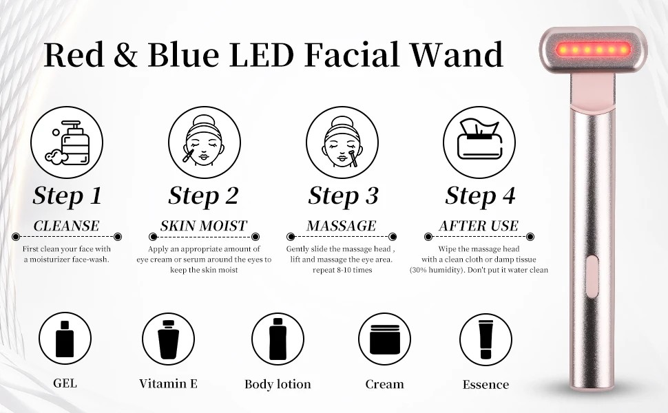 Rotatable EMS Skincare Vibration Face Wand Anti Aging Beauty Equipment LED Eye Massager Pen Red Light Therapy  Skin Renew Device