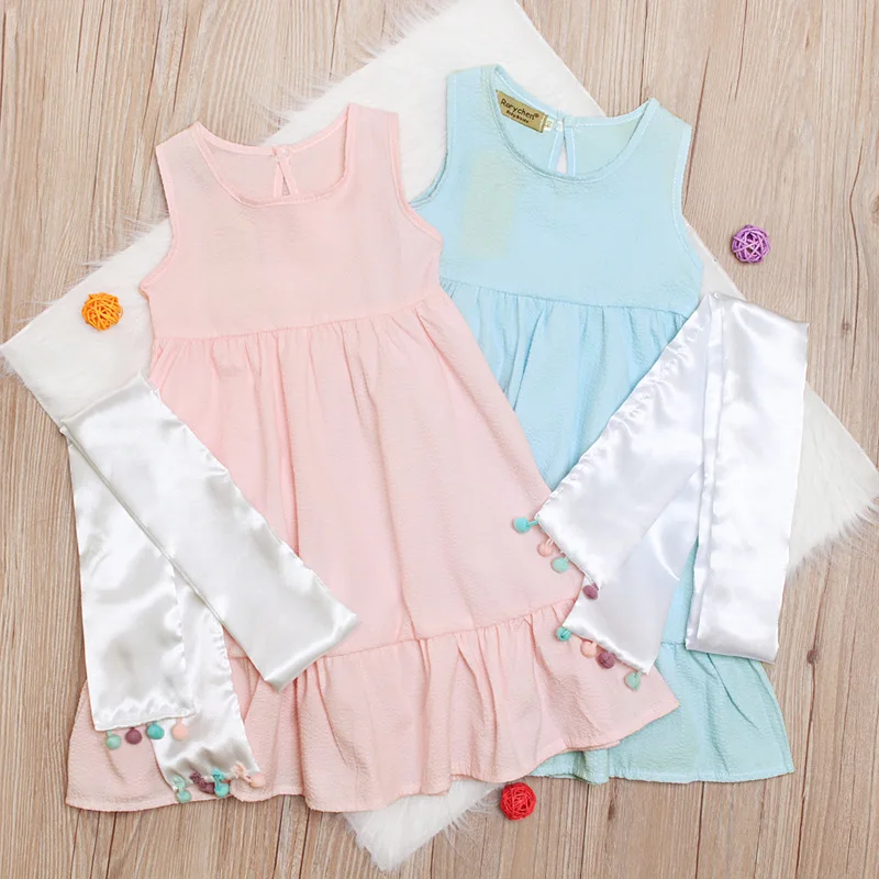 
Everweekend Sweet Kids Girls Ruffles Fashion Dress With Bow Ribbon Pink Solid Color Summer Cotton Linen Western Party Dress 