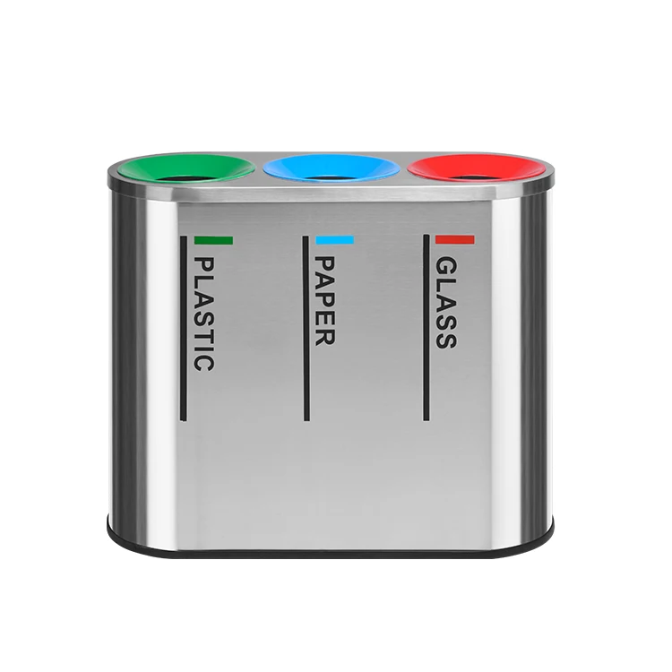 Custom Peel Sanitation Recyclable Container Airport Indoor Stainless Steel Recycle Trash Bin 3 Garbage can boxes Recycling Bin