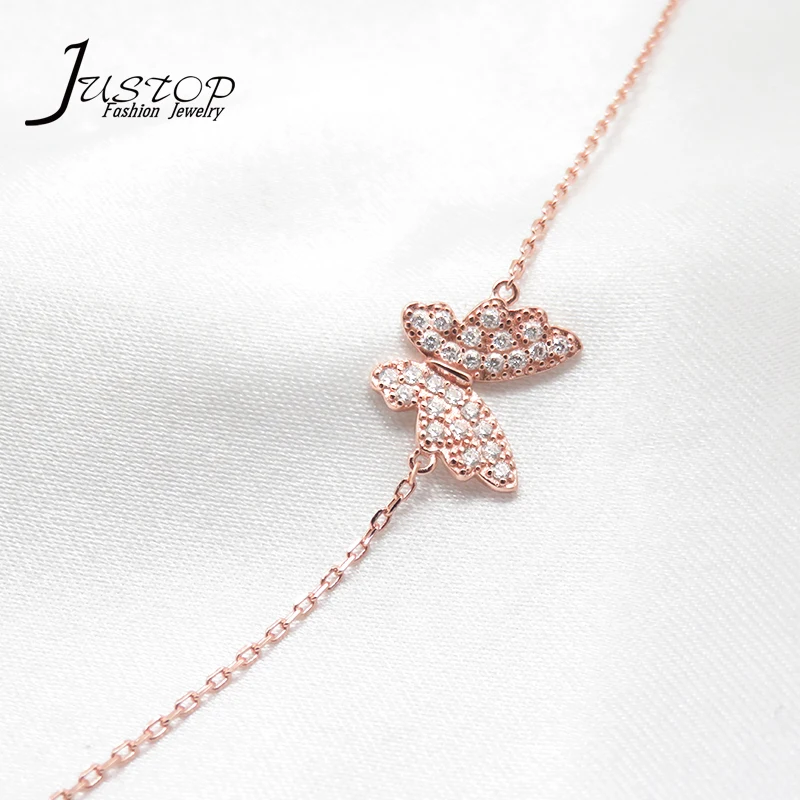 Pink Gold Plated 925 Sterling Silver Butterfly Bracelet In Stock