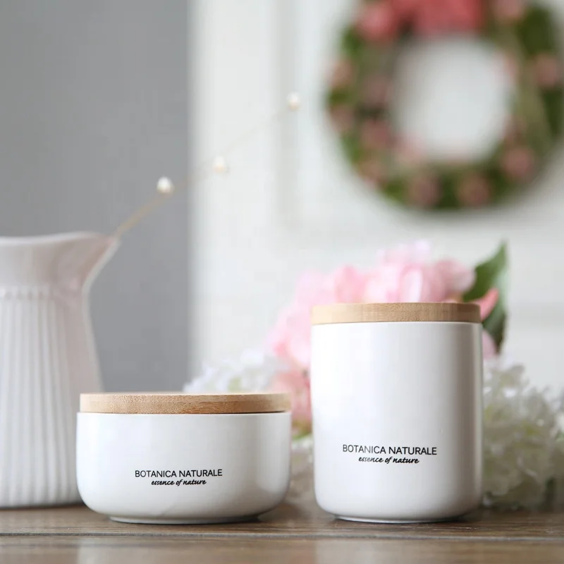 Wholesale custom 180ml 250ml Interior decoration freshener air ceramic candle jar with wooden lid