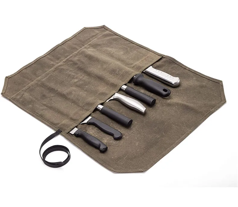 Waxed Canvas Cutlery Knives Holder Protector Chef Knife Roll Case