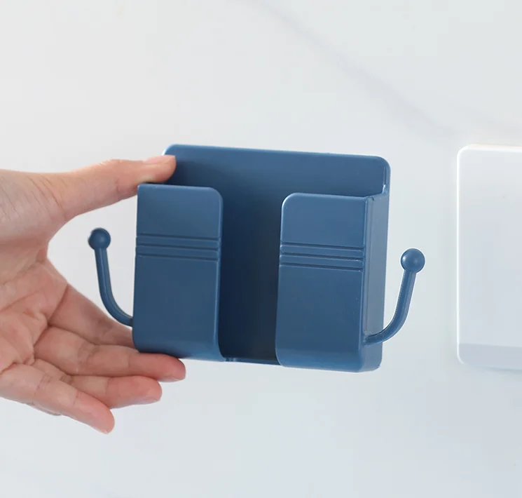 Wall Mounted Mobile Phone Holder with Self Adhesive for Bathroom Bedroom Kitchen Charger Stand Remote Control Storage Box