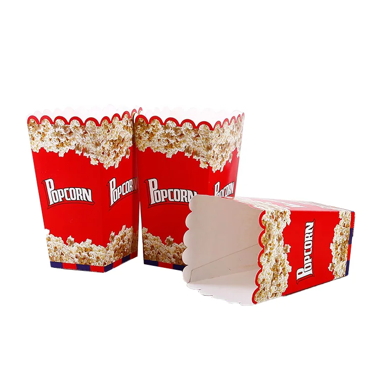 Wholesale Popcorn Boxes White Cardboard Disposable Snack Packaging Foldable Popcorn Paper Boxes