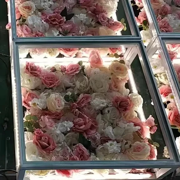 Wedding Supplies Backdrop Flower Decoration Clear Glass Stage Platform White Light Up Flower Led Dance Floor