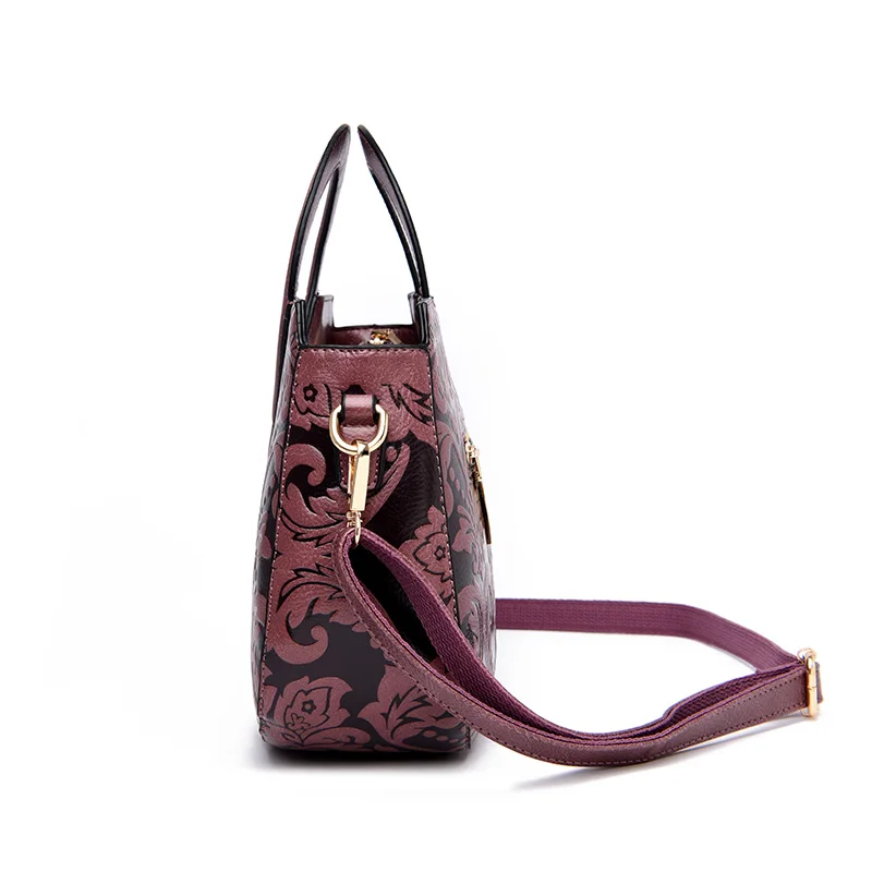 Stylish Vintage large capacity Lady luxury purse women handbag with handle and flower embossed pattern