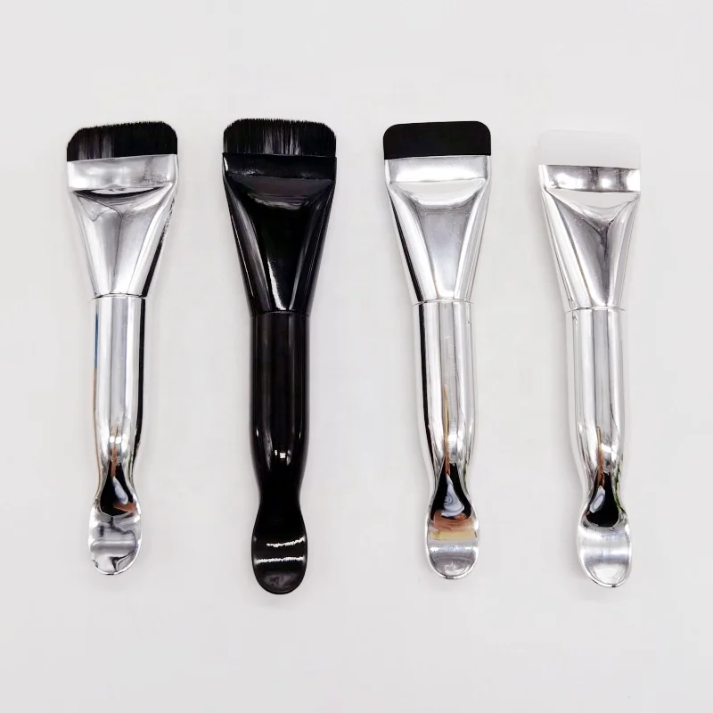 Ultra Thin Liquid Foundation Brush with Digging Spoon Handle Very Thin Flat Silicone Head Facial Mask Brush Digging Spoon