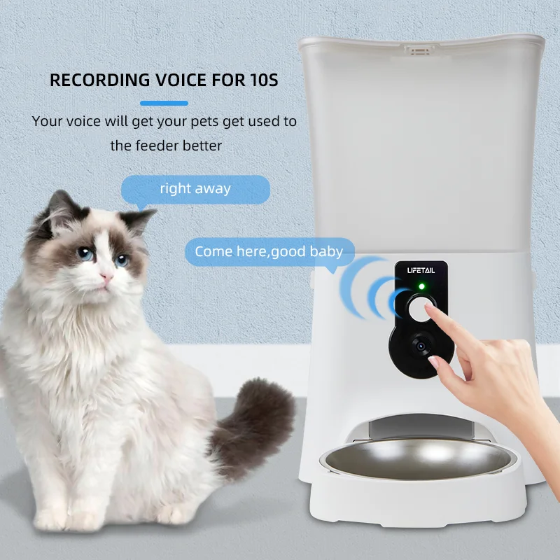 Lifetail 5L Capacity Pets Food Large Storage Barrel 2.4GHz WiFi TuYa App Connection 1080P Broad Angle Camera Pet Smart Feeder