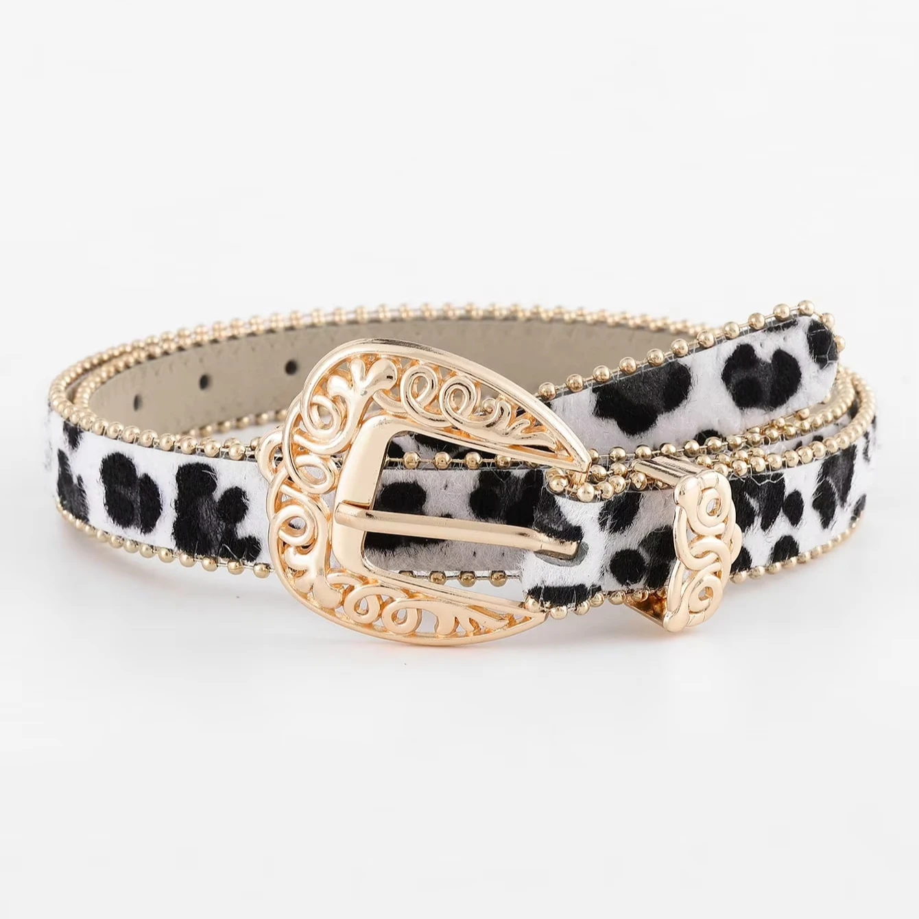 Logo Customizable design with Alloy buckle adorable Beaded Floral Cow Belt Wild Style Party trouser belt pu leather womens belt