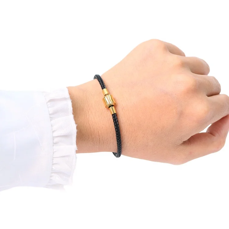 High quality Personalized stainless steel 3mm wire rope leather cords Bracelet for DIY slide clasp beads Friendship Bracelet