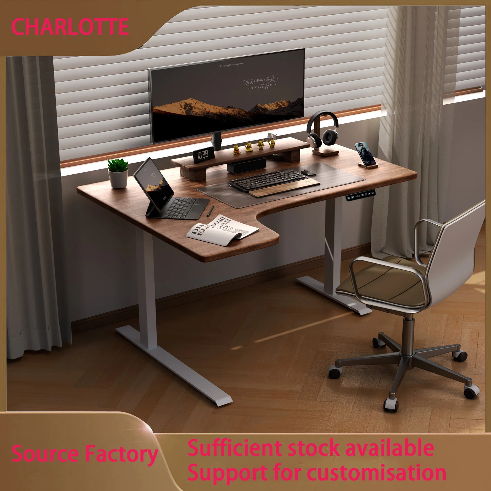 L Electric Frame Metal Stand Sit-Stand Adjustable Electronic Standing Desk with Power for Ergonomic Usage in School