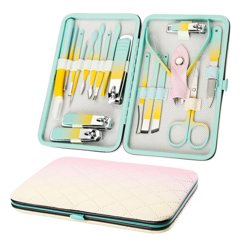 New Arrival Gradient Color Stainless Steel Manicure Set 7/10/12/15/18pcs Nail Clipper Set Portable Pedicure Care Tools