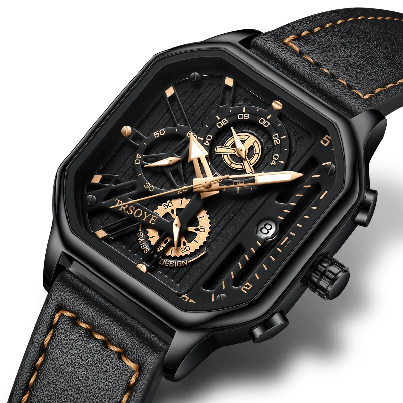 Custom Logo Watch Men Wrist Luxury private label Oem Leather Band Square Quartz Wrist Watch for Men reloj montre homme TRS6604