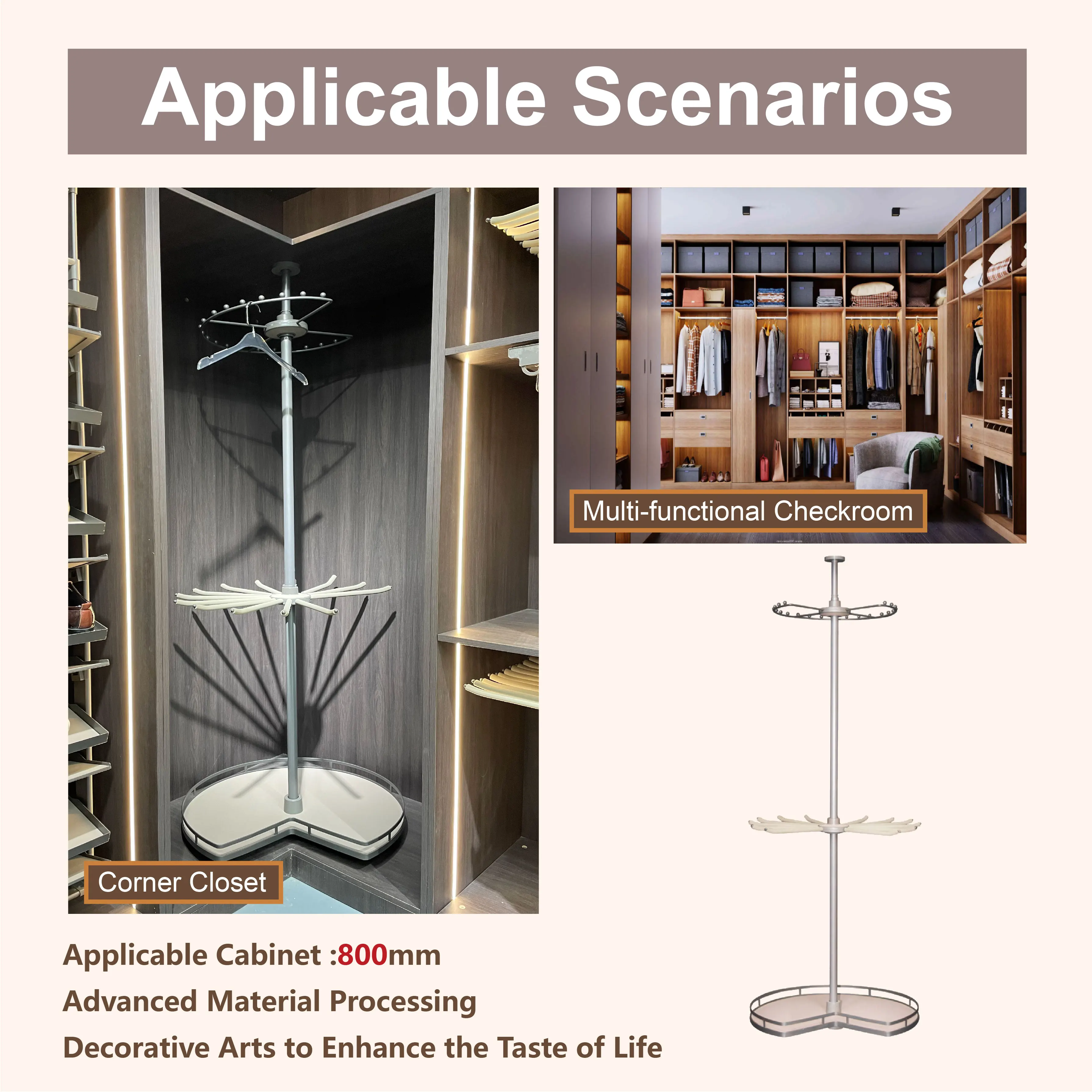 Round Rotatable Stand Home Heavy Duty Metal Shoe Rack Coat Hook Rod for Hanging Clothes Gray Multifunctional Closet Corner