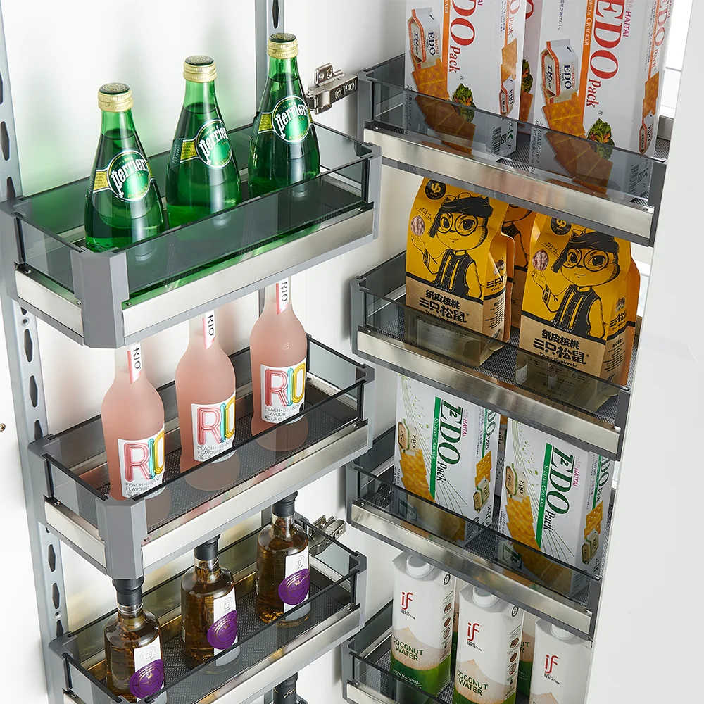 Modern Stainless Steel Kitchen Storage Rack Steel Organizer Cabinet with Hooks Functional Storage Holders for Goods OEM Design