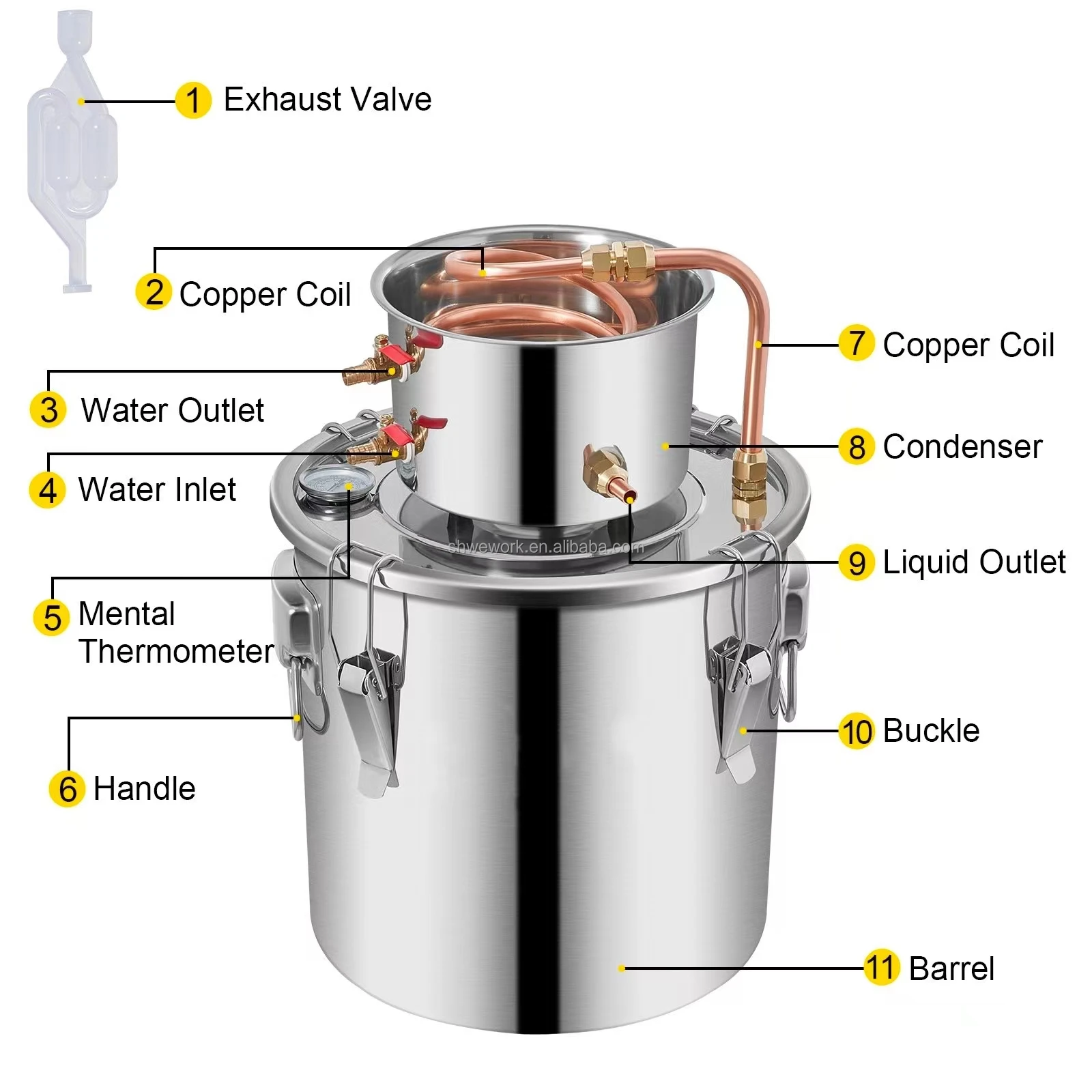 3/5/8/13 Gal Alcohol Still 12/19/30/50L Ethanol Whiskey Beer Water Alcohol Distiller Home Mini Moonshine Still